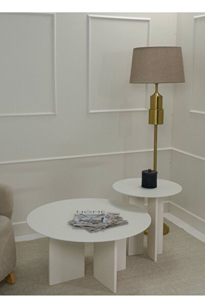 kuppdesign Leo Orta Sehpa Krem Ikili Set