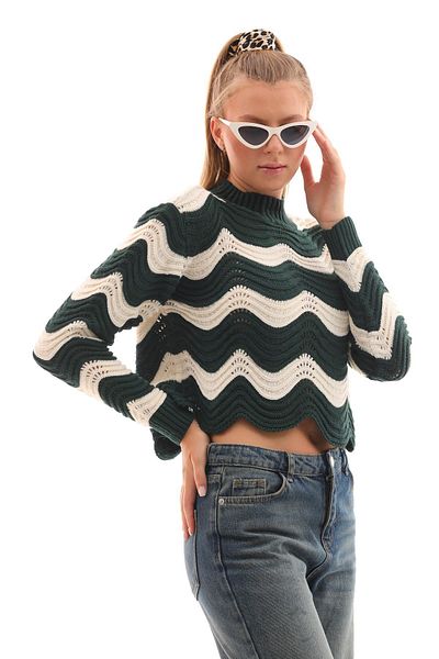 ŞİMAL Pulover largi cu model în zig-zag pe jumătate - 245027