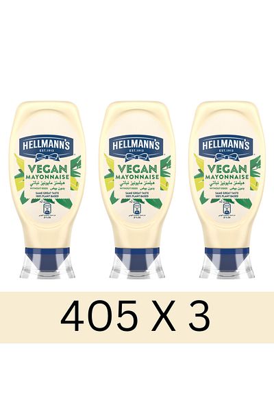 Hellmann's Mayonnaise, Ideal as a dip, dressing or spread, Vegan Mayo, 100% plant based, 405g x3