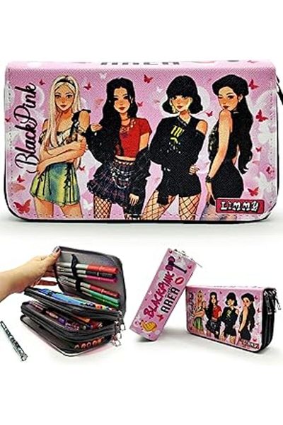Skygo Black Pink Vegan Leather Pencil Case - Three Compartment Limmy Pen Holder