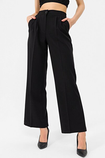 ŞİMAL Γυναικείο υφασμάτινο παντελόνι με ελαστική μέση και φαρδύ πόδι 255146 -