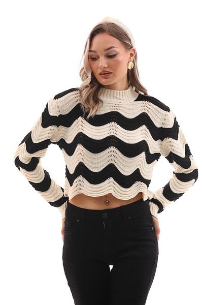 ŞİMAL Pulover largi cu model în zig-zag pe jumătate - 245027