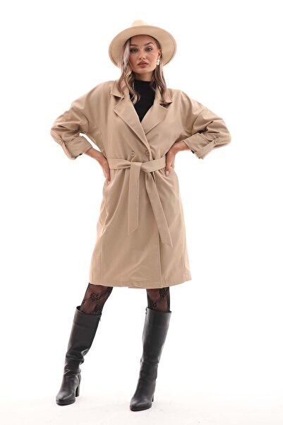 ŞİMAL Women's Double Button Long Trench Coat 255248 -