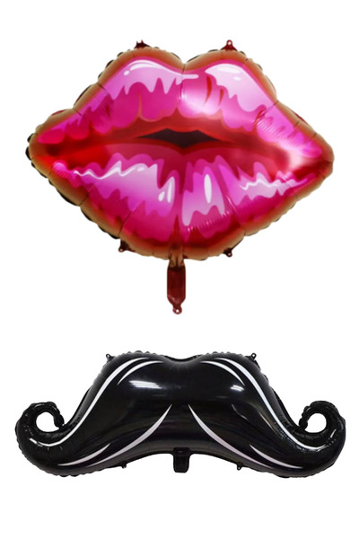 Baloncu Dede بالون هيليوم من رقائق معدنية منقوشة على شكل شفاه وشارب، بالون للمناسبات الخاصة والمحبي