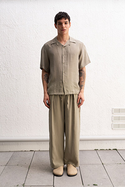 GIESTO Khaki Shirt with Draped Laces