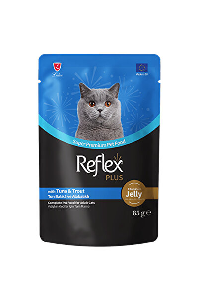 Reflex Plus Jöle İçinde Parça Ton Balıklı ve Alabalıklı Yetişkin Kedi Yaş Mam...