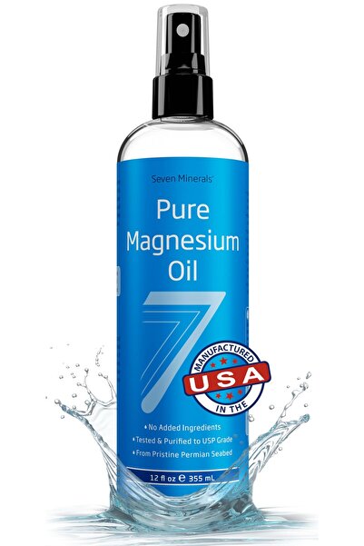 Seven Minerals Pure Magnesium Oil Spray - 12 oz, USP Grade, Ancient USA Seabed, Free eBook