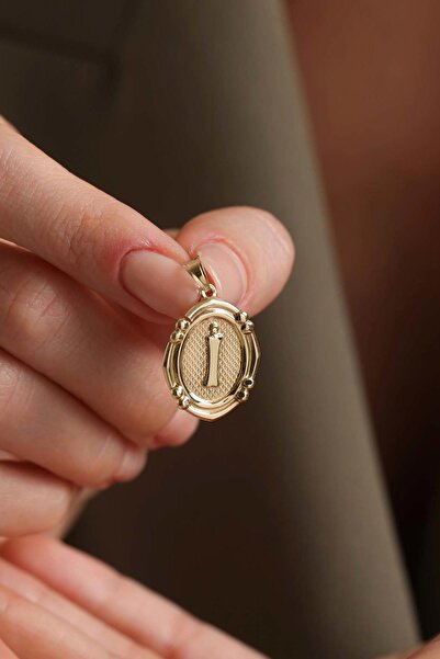 Bayar Gold 14  Ayar Altın İ Harfli Retro Kolye Ucu