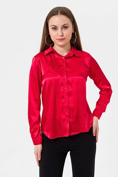 ŞİMAL Cămașă de damă din satin cu mânecă lungă - 245043