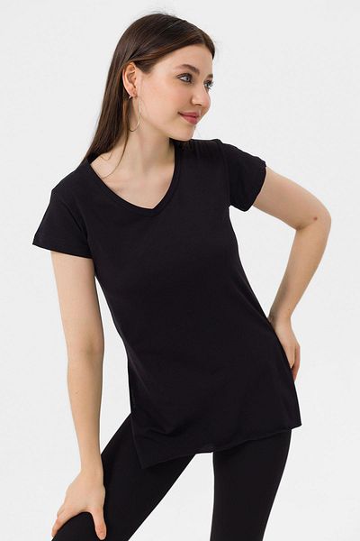 ŞİMAL Women's V-Neck Side Slit Detailed T-Shirt240095 -
