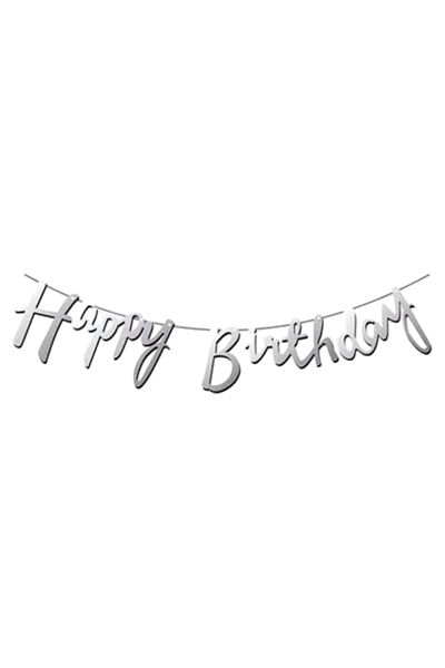 Baloncu Dede Silver Happy Birthday Calligraphy Banner Birthday Ornament