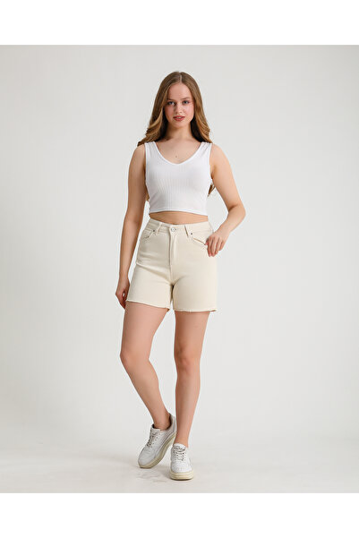 By Caspita Fashion Γυναικείο ψηλόμεσο μπεζ σορτς