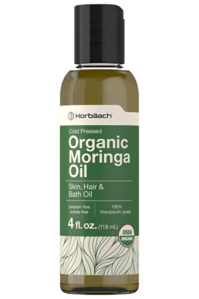 Horbäach زيت المورينجا العضوي | 4 أونصة سائلة | معصور على البارد | درجة علاجية 100% | خالٍ من البارابين والكبريتات
