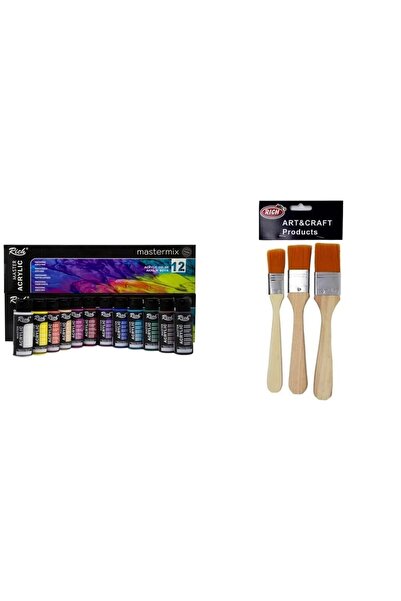 Rich Master Mix Akrilik Boya Seti 12 Lİ + EKO 3 LÜ SARI KIL FIRÇA SET