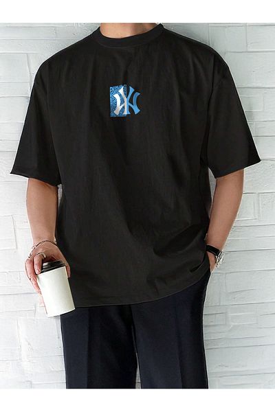 De Carte Μπλε NY Pre-printed Unisex Oversize Crew Neck εποχιακό μπλουζάκι