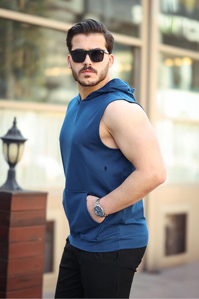 Miron Saks Basic Hooded Sports Athlete Sleeveless T-Shirt - 2504