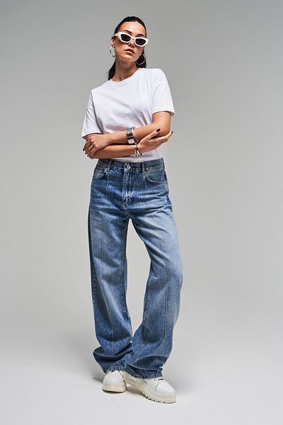 its basic Blugi de damă Loos Fit din denim din viscoză V-4S5-32 Lungime interioară 80 cm