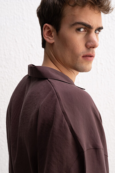 GIESTO Drape Oversize Brown Shirt