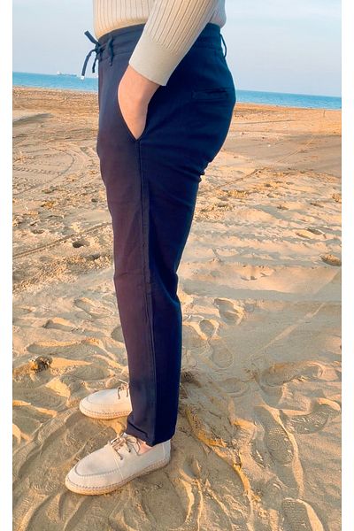 town walker Men's Slim Fit Old Money 100% Cotton Flared Linen Look Waist Elastic Jogger Trousers