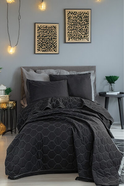 UPSTYLE Kapitone Yatak Örtüsü Seti Tek Kişilik Solid Siyah