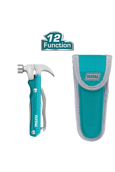 TOTAL Multi-Function Hammer Tool – 12-in-1 Stainless Steel Compact Hand Tool with Carry Pouch