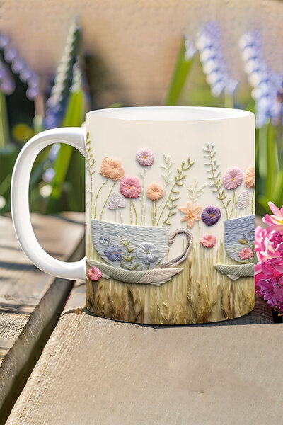 qoeuyl boutique Çiçek Çay No:3 3D Tasarım Görünümlü Baskılı Kupa Bardak Mug