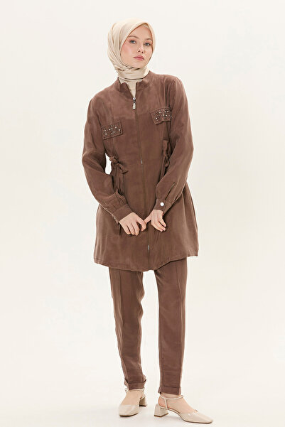 Setrms Zımba Taş Detaylı Tunik & Lastikli İp Bağlamaı Pantolonlu Takım