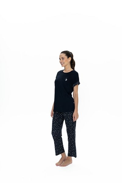 U.S. Polo Assn. Costum de pijama pentru femei cu gât rotund, licențiat New Season