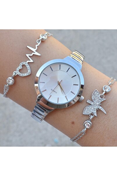 Goldpower Silver Metal Kordon Kadın Saat Kombini 9268