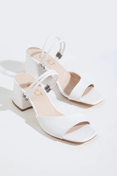 GULT Papuci de vară, scurti, cu toc gros, cu față deschisă, albi