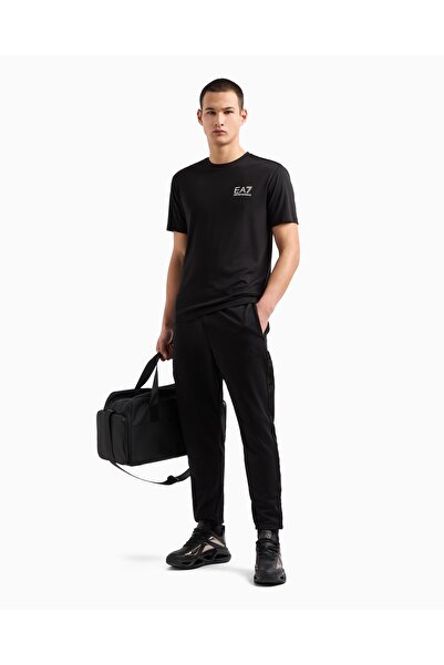 EA7 Ανδρικό κοντομάνικο λεπτή εφαρμογή κοντομάνικο χρυσό λογότυπο Λεπτομερές μαύρο μπλουζάκι 7M000299 AF13739-UC001