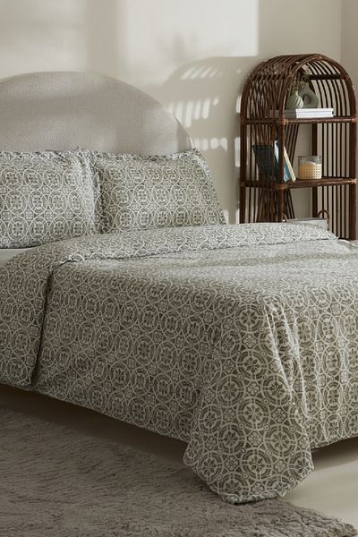 Karaca Home 100% Cotton Single Green Lea Duvet Cover Set