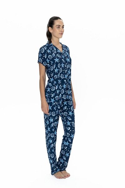 U.S. Polo Assn. Costum de pijama cu guler cu plăcuță pentru femei, licențiat New Season