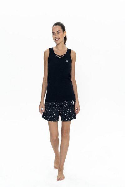 U.S. Polo Assn. Set de pantaloni scurți pentru femei cu decolteu în V, licențiat New Season