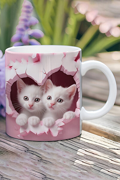 qoeuyl boutique 3D Görünüm Çift Kediler Sevgili Özel Gün Hediye No:6 3D Tasar...