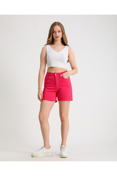 By Caspita Fashion Pantaloni scurți fucsia cu talie înaltă pentru femei