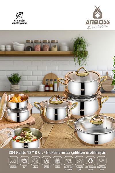 Amboss 14-Piece Hot Prime Induction Compatible Stainless Steel Cookware Set & Steel Storage Container