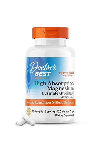 Doctor's Best High Absorption Magnesium Lysinate Glycinate Capsule, Easy to Swallow, 120 Ct