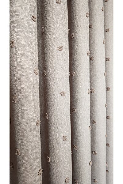 Yuka Linen Textured Mink Panel Luxury 1/3 Dense Pleated Pompom Curtain
