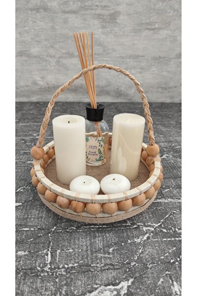 Sorgun Kadın Kooperatifi Decorative Wicker Beaded Wooden Presentation Tray