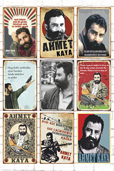 Hayat Poster Set de pictură din lemn cu scris mixt de 9 piese Ahmet Kaya post...