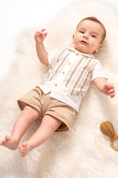 Cassiope Striped Vest Look Shorts Combination Special Day and Holiday 2-Piece Bottom-Top Baby Boy Suit