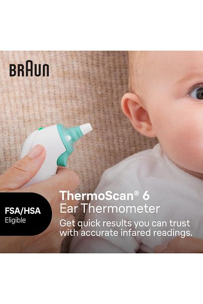 Braun ThermoScan 6 Ear Thermometer, Color Display, ExacTemp, Baby-Friendly, IRT6515