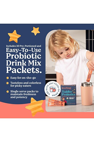 lovebug PROBIOTICS | Constipation & Stomach Relief | Easy Powder | Ages 1-4 | 60 Packets