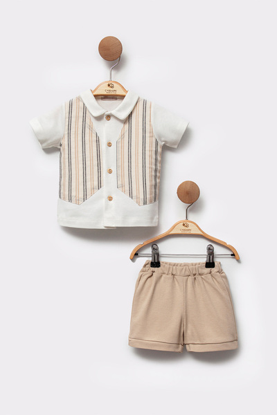 Cassiope Striped Vest Look Shorts Combination Special Day and Holiday 2-Piece Bottom-Top Baby Boy Suit