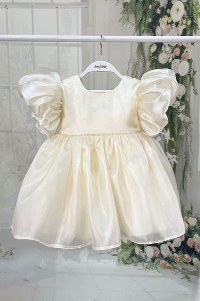 Bertuğ Bebek Ecru Cream Baby Girl Evening Dress Organza Dress
