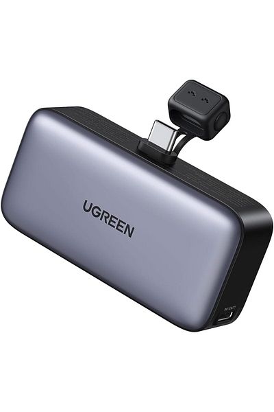 Ugreen Mini Power Bank for iPhone, Foldable Kickstand, Built-in USB-C Connector, 5000mAh, 22.5W 2 Ports