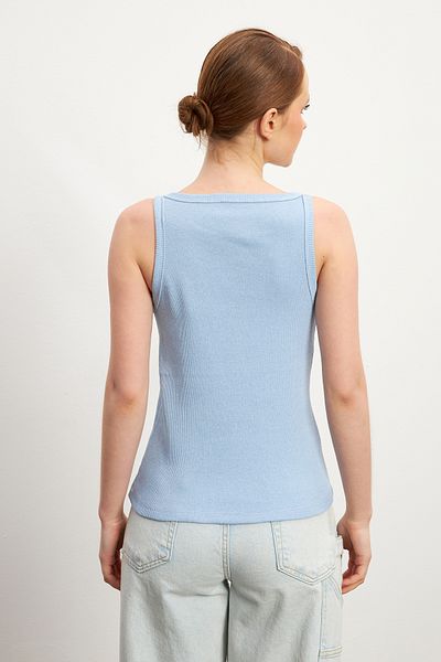 MODAGEN Tricou cu nervuri pentru femei Baby Blue Strappy Crew Deck