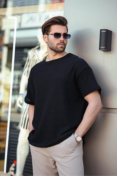 Madmext Ανδρικό T-shirt Black Crew Neck Oversize E7134