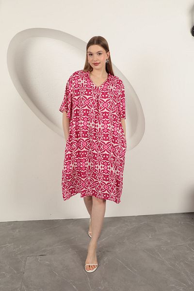 Moka Shopin Mokashopin Viscose Ethnic Patterned Dress-Fuchsia